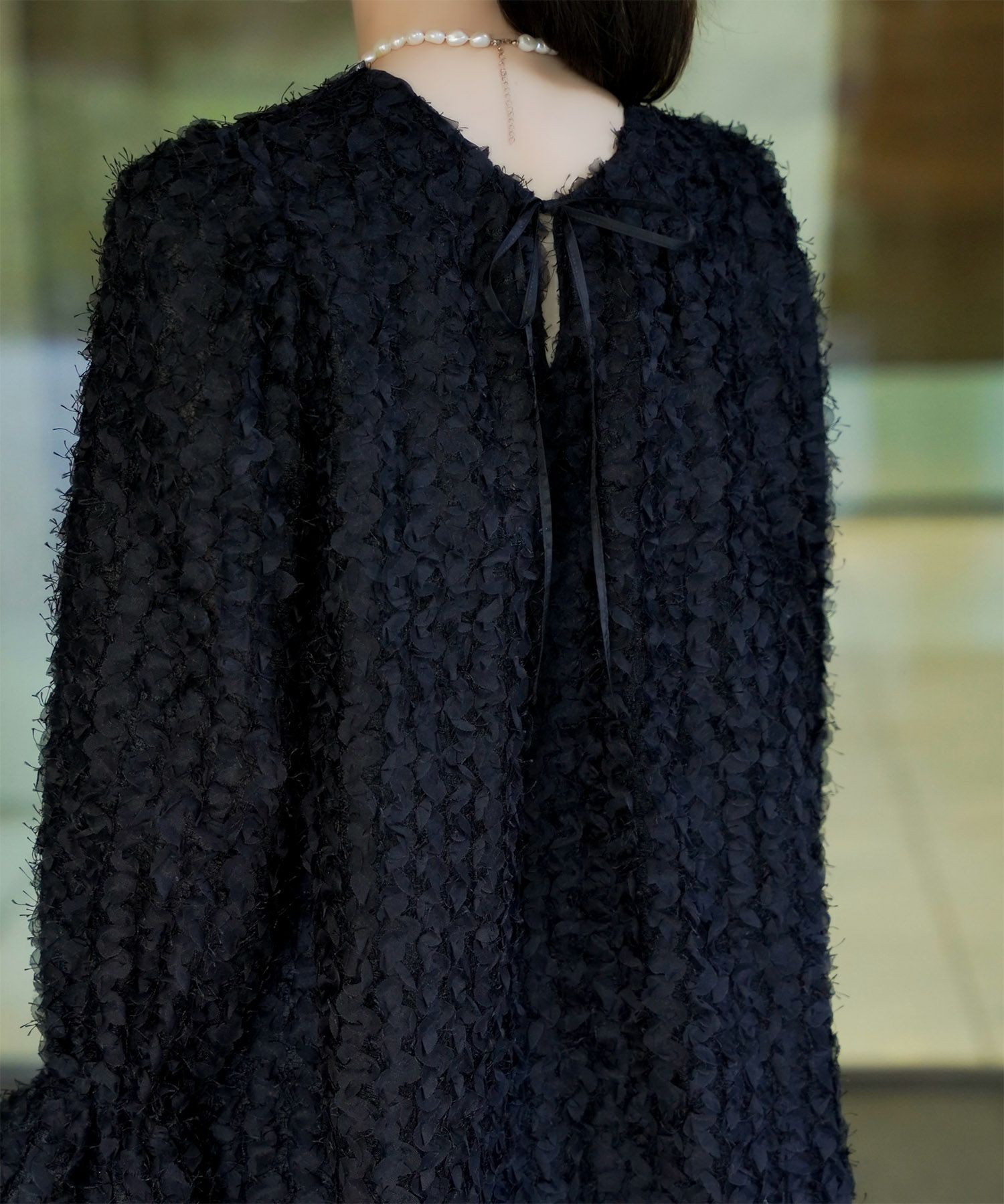 レディース モチーフ チュール フリル/アイボリー/ブラック/M/2way/フェザー/長袖