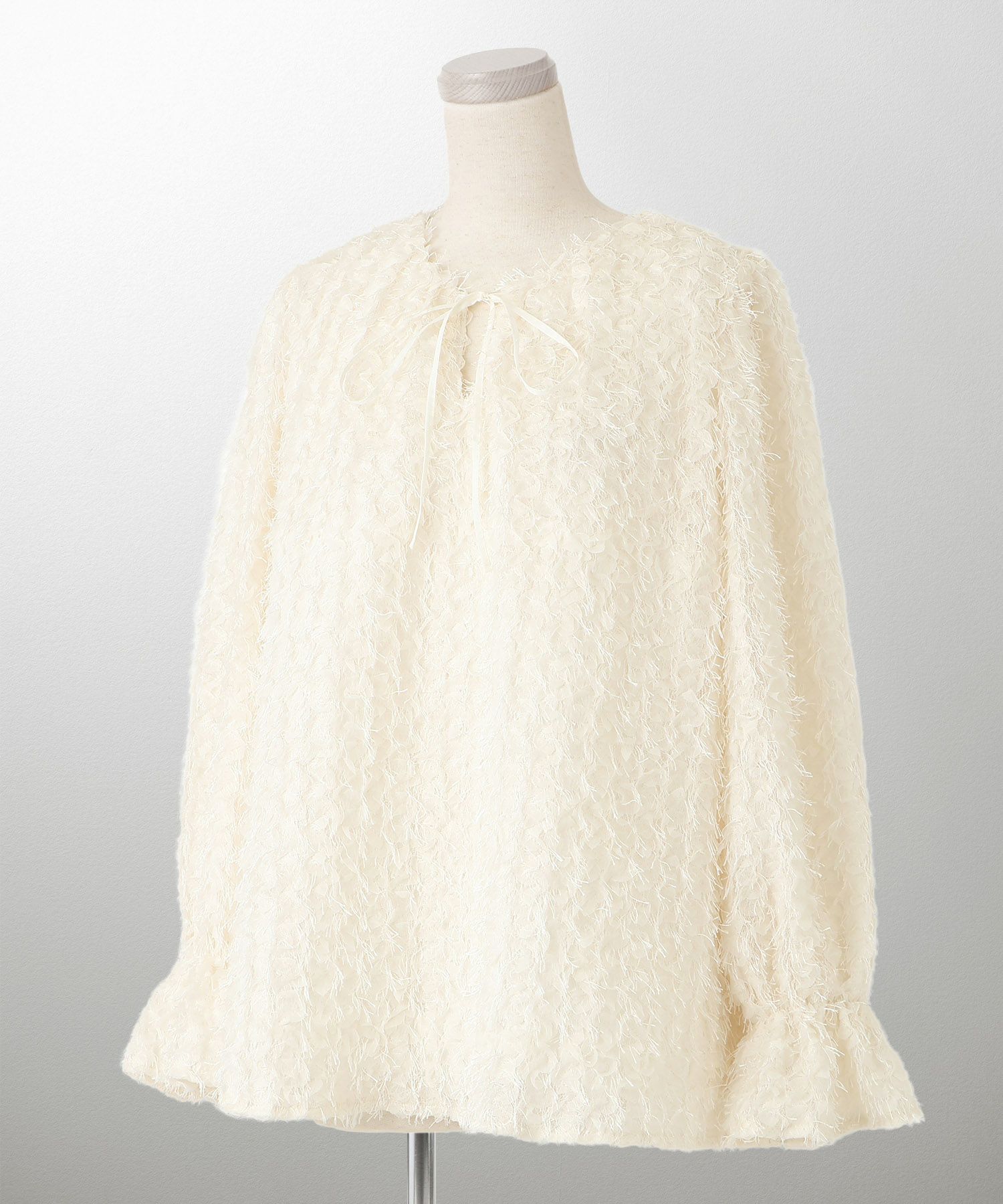 レディース モチーフ チュール フリル/アイボリー/ブラック/M/2way/フェザー/長袖