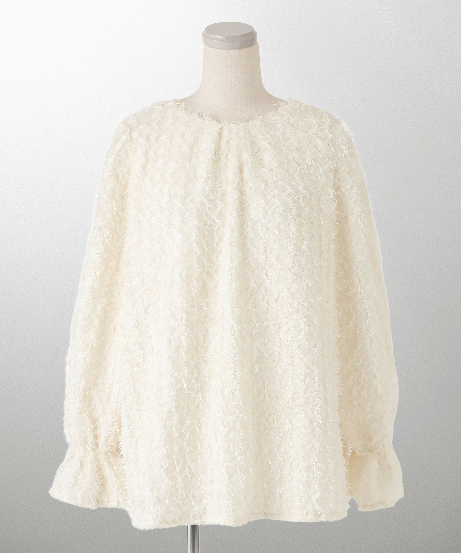 レディース モチーフ チュール フリル/アイボリー/ブラック/M/2way/フェザー/長袖