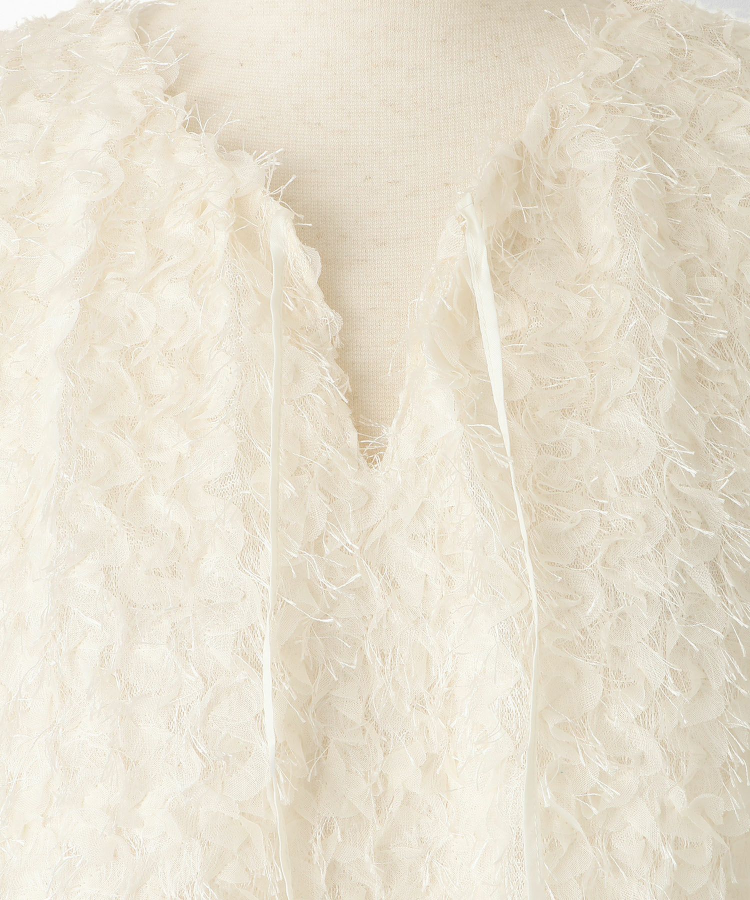 レディース モチーフ チュール フリル/アイボリー/ブラック/M/2way/フェザー/長袖