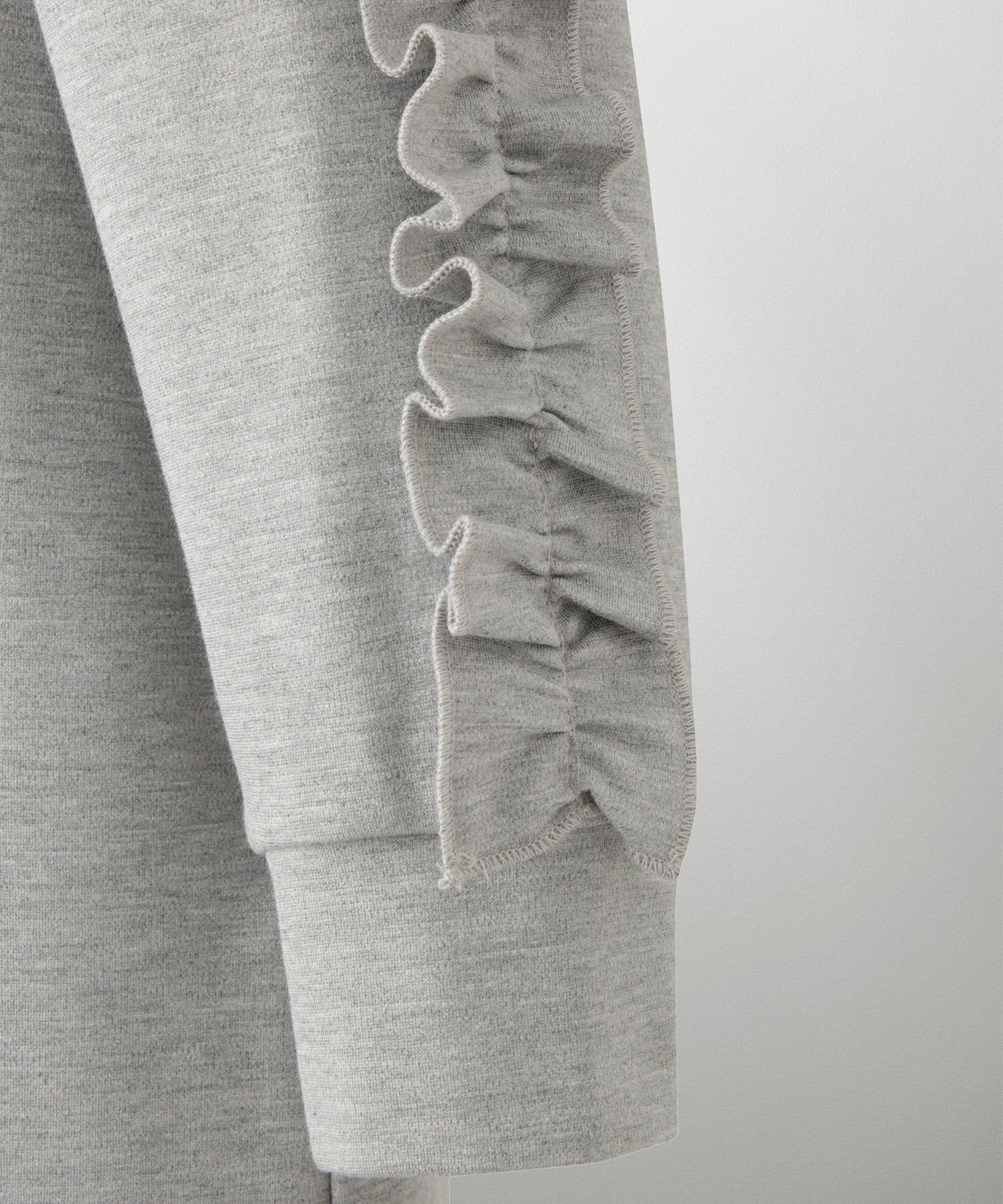 レディース 春 秋 ポンチ素材 カジュアル 上品/グレー/ブラック/M/プチフリル/ポケット/長袖