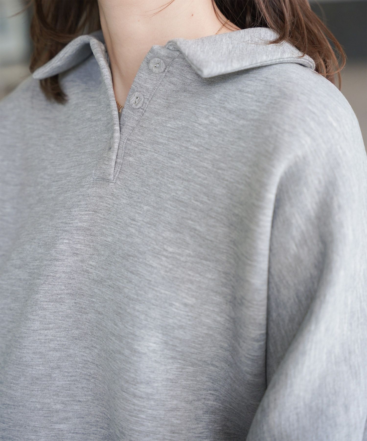 レディース 春 プルオーバー 上品 カジュアル/ホワイト/グレー/ブラック/M/ポロ襟/長袖