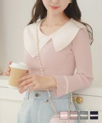 アシメカラークラシカルニットトップスlerevevanillerピンク/モカ/チャコール/ネイビー