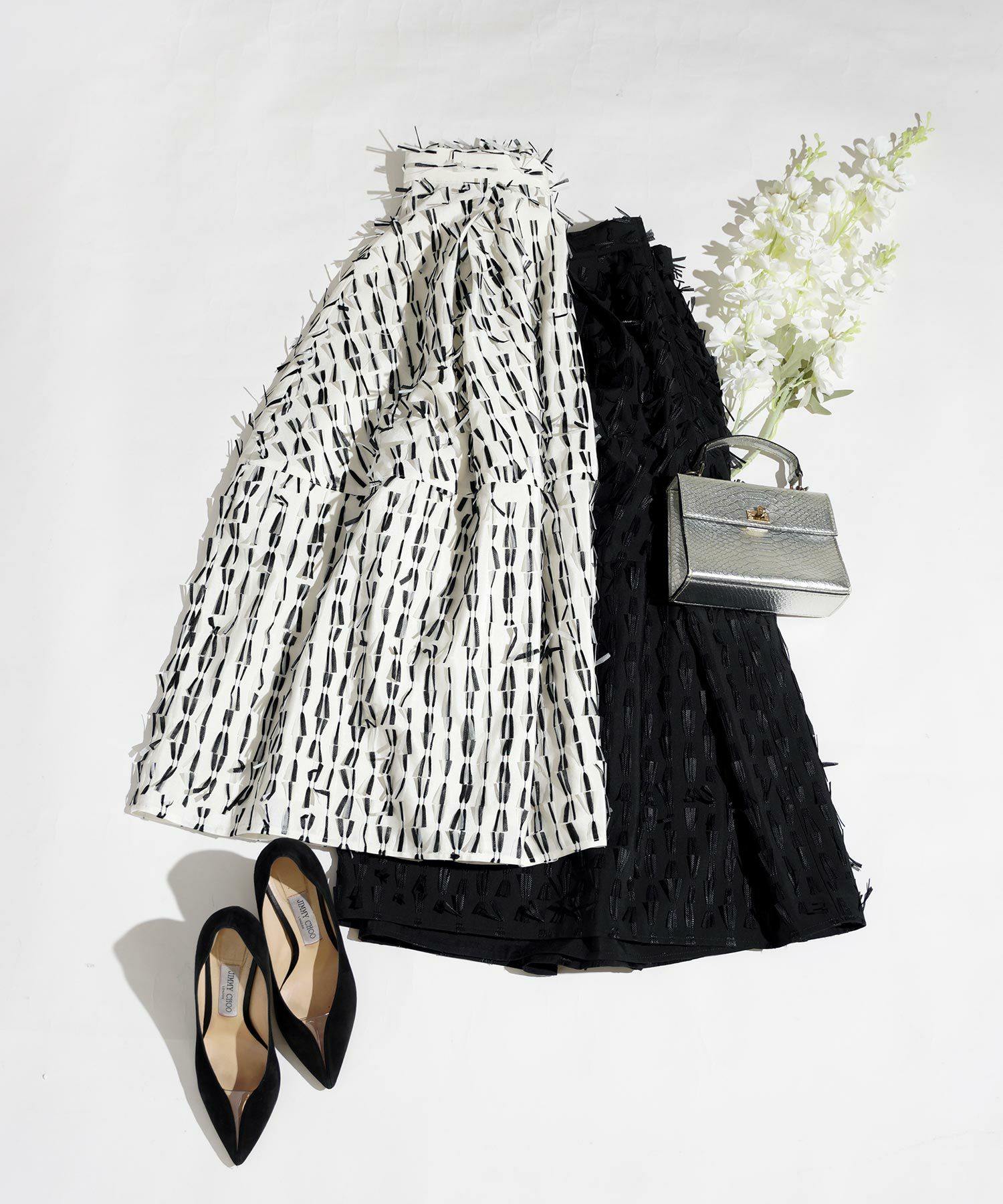 手洗い可上品きれいめエレガントフリンジモノトーン白黒ふんわりジョイントスペース