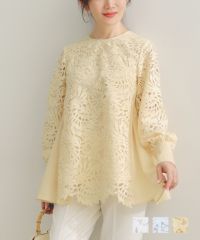 レース切り替えフレアブラウスLiala×PG