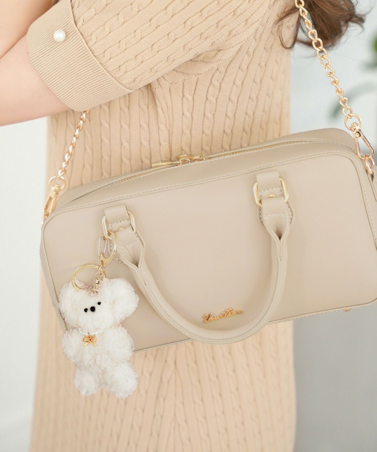 レディース小物グッズキーチャームキーホルダーキーチェーンぬいぐるみぬいぬい活ぬい撮り推し活ちびぬいボストンバッグボストンミニボストンキルティング人形ぬいバッグホワイト手作りくまクマベア