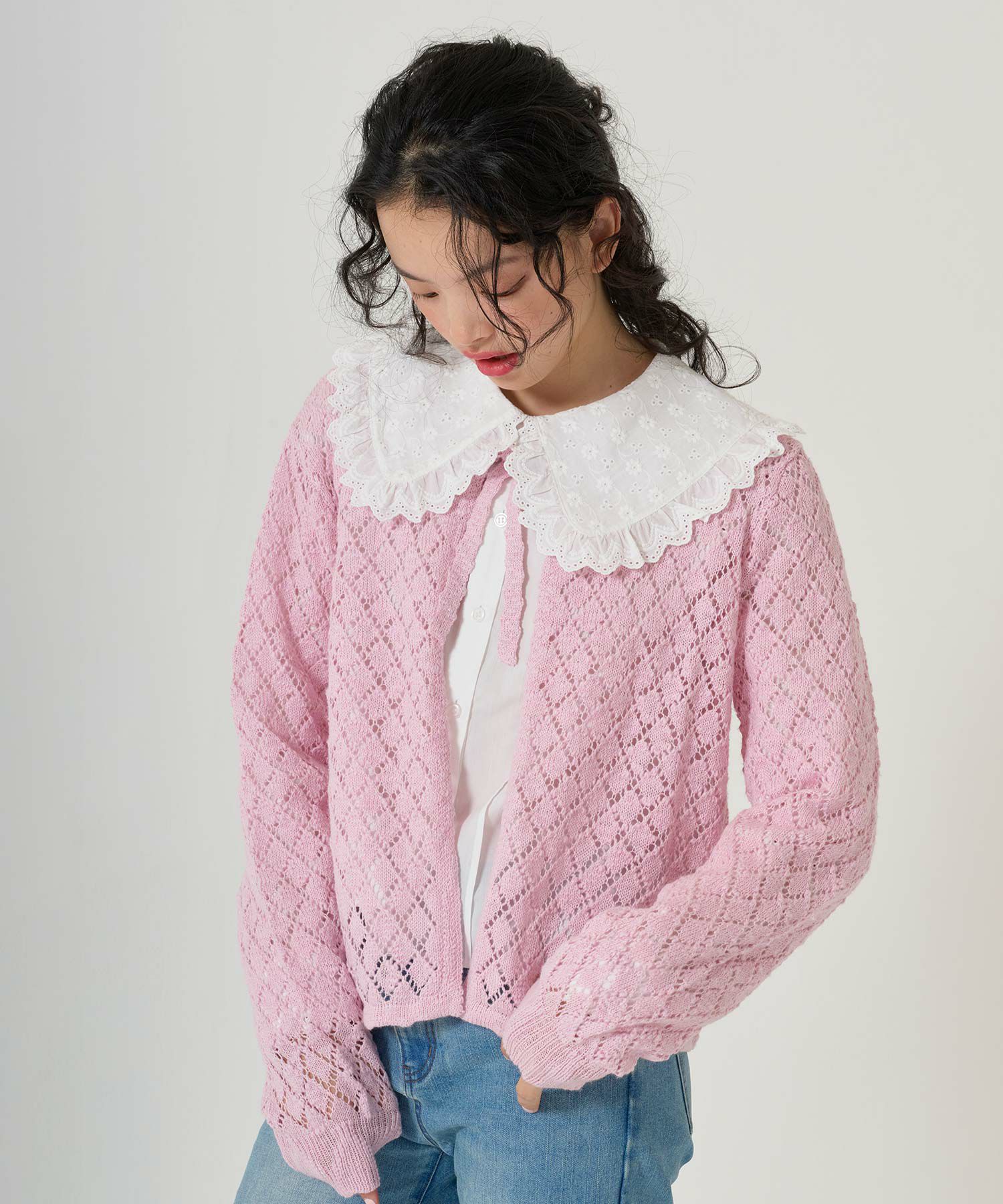 トップス/カーディガン/スラブ糸/透かし編み