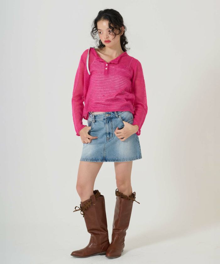 ヘンリーネック シアーニットプルオーバー TINA：JOJUN 全2色