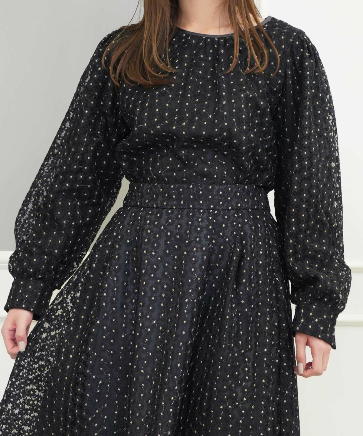 セレクトトップスレディースブラウス白黒お洒落リボン花柄シアーかわいいオフィスジョイントスペース