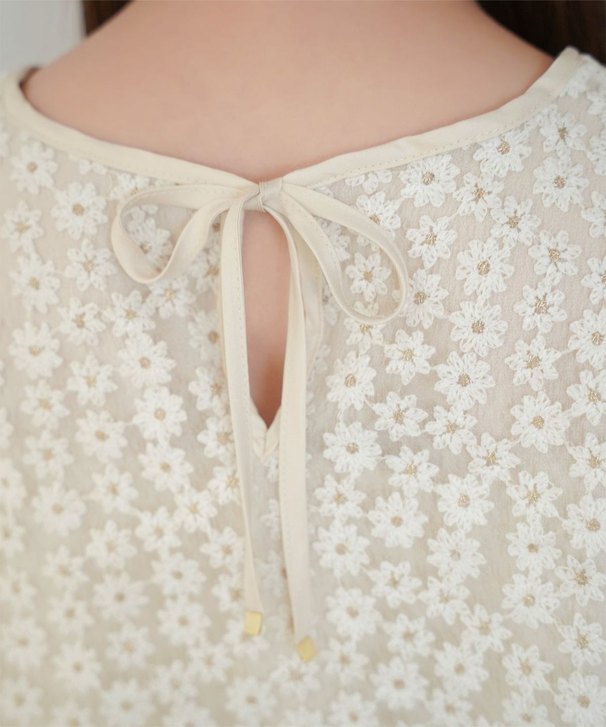 セレクトトップスレディースブラウス白黒お洒落リボン花柄シアーかわいいオフィスジョイントスペース