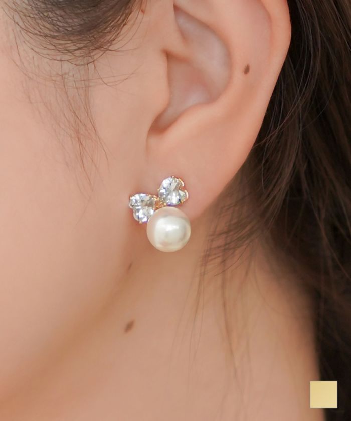 1粒パール＆リボンイヤリングlerevevanillerゴールド