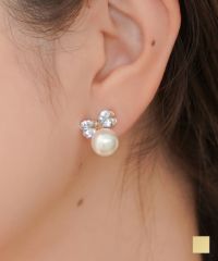 1粒パール＆リボンイヤリングlerevevanillerゴールド