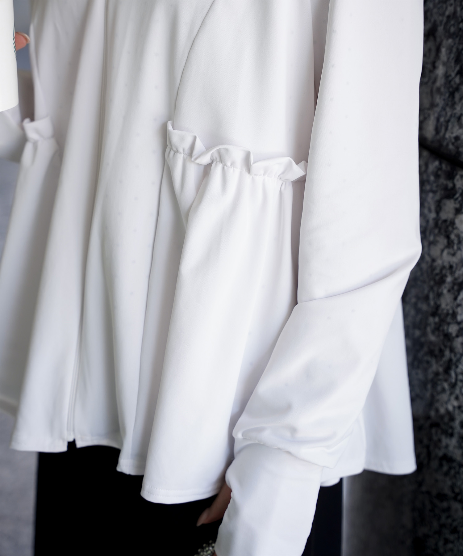 レディース 春 夏 吸水速乾 薄手 オフィス レジャー パーカー ホワイト/ブラック/M/ハイネック/ペプラム/指穴/長袖