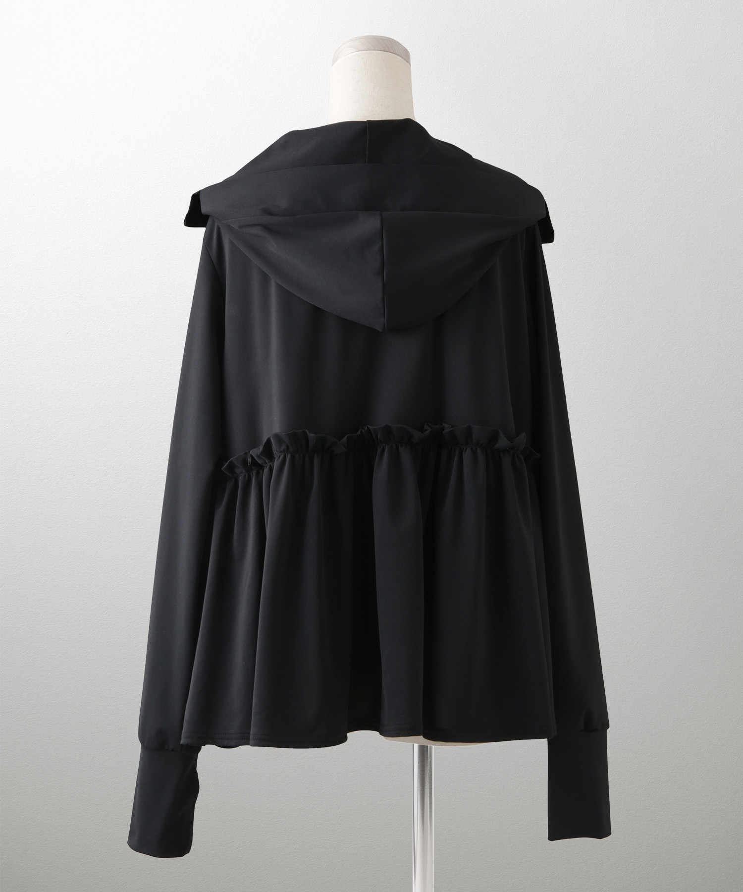 レディース 春 夏 吸水速乾 薄手 オフィス レジャー パーカー ホワイト/ブラック/M/ハイネック/ペプラム/指穴/長袖