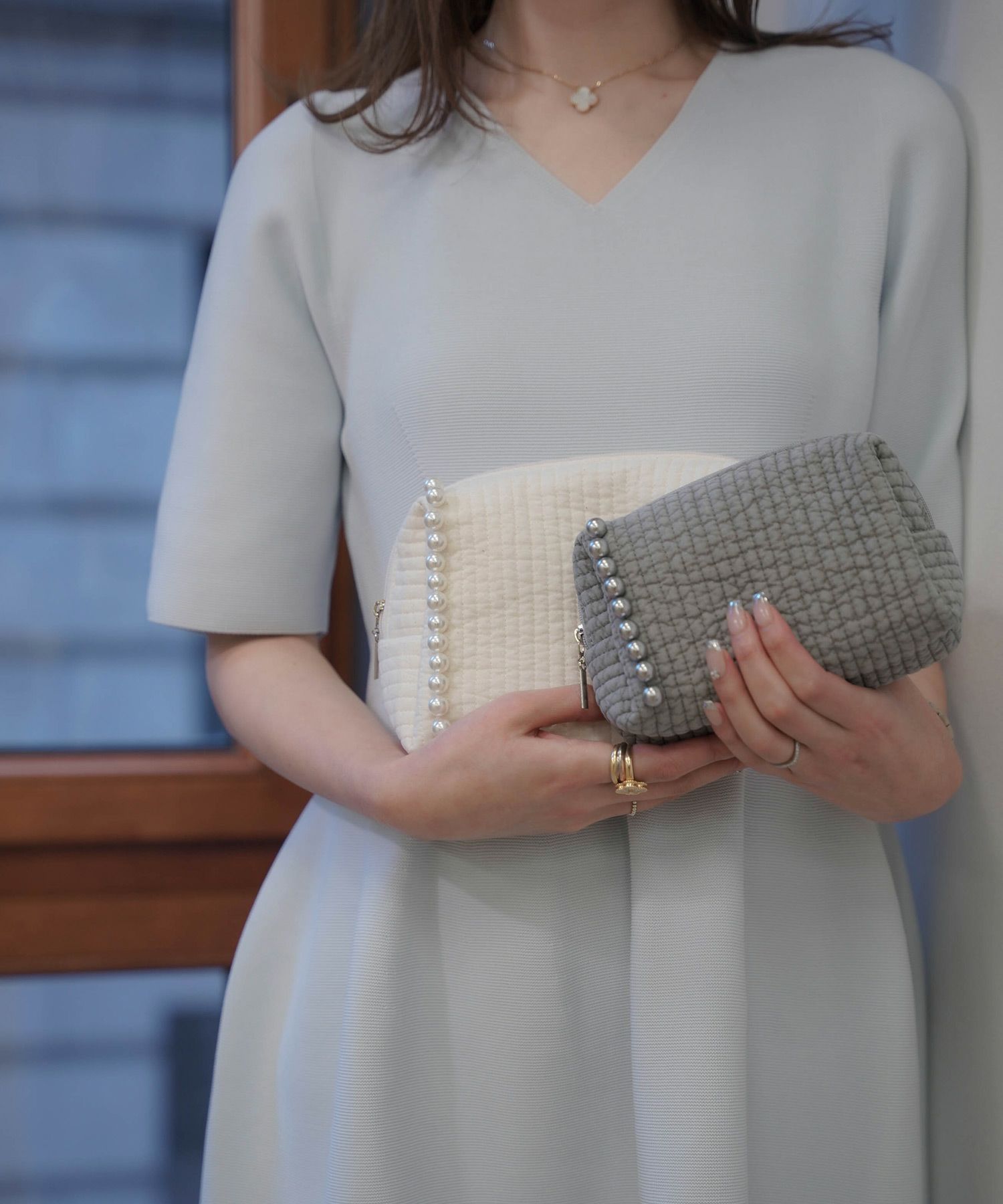 ポーチ パール ヌビ 韓国 セット ジョイントスペース アイボリー/ピンク/グレー/チャコール/ブラック/フリー