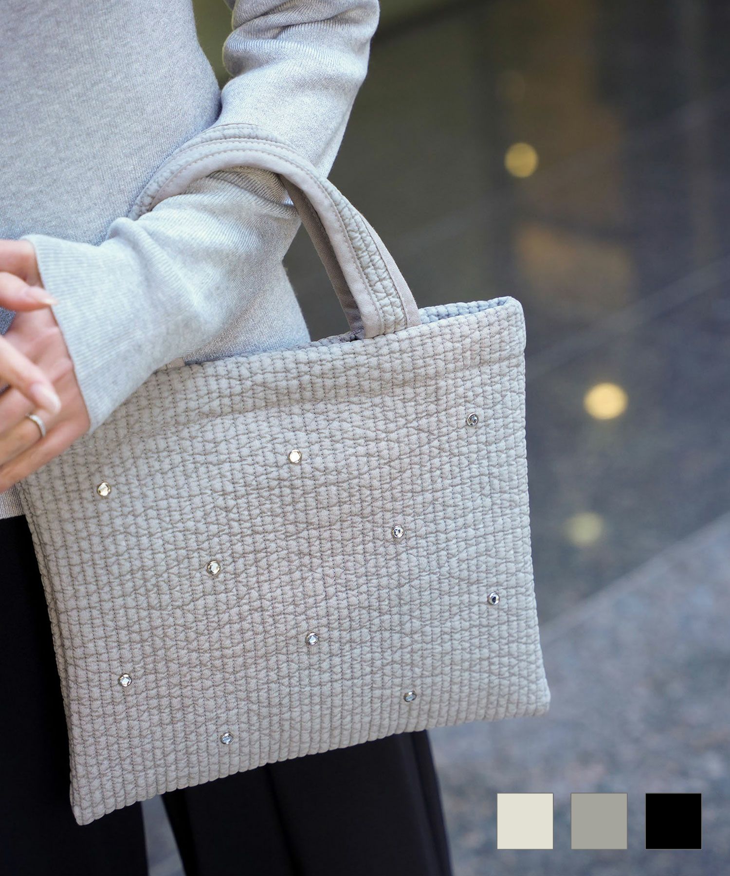 ビジュー ヌビ バッグ HUIT アイボリー/グレー/ブラック