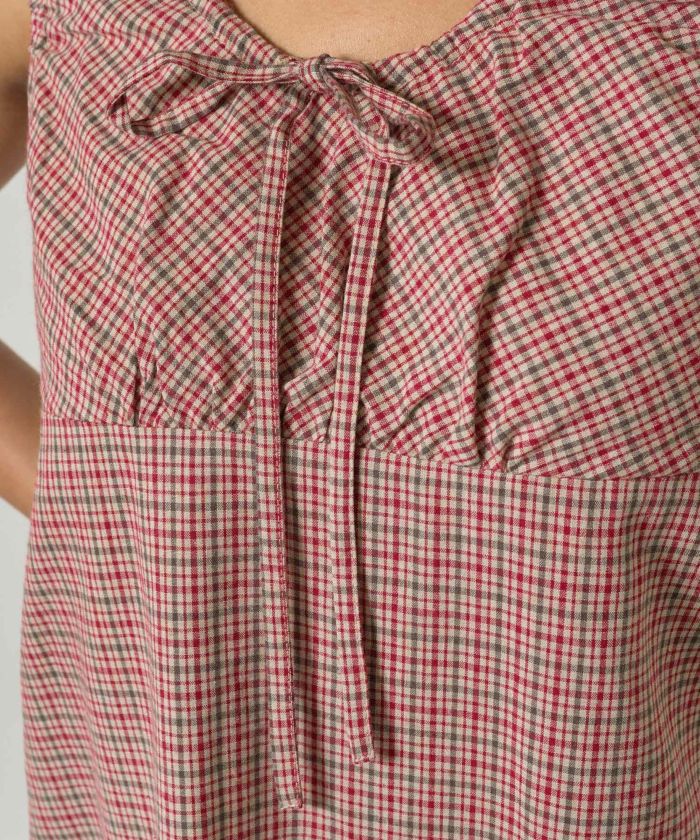 チェック柄 ノースリーブギャザーワンピース TINA：JOJUN 全2色
