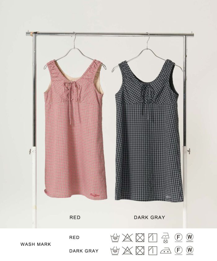 チェック柄 ノースリーブギャザーワンピース TINA：JOJUN 全2色