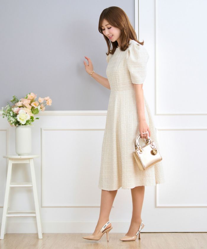 マトンスリーブ ツイード ワンピース Prima Scherrer 全3色｜psc311