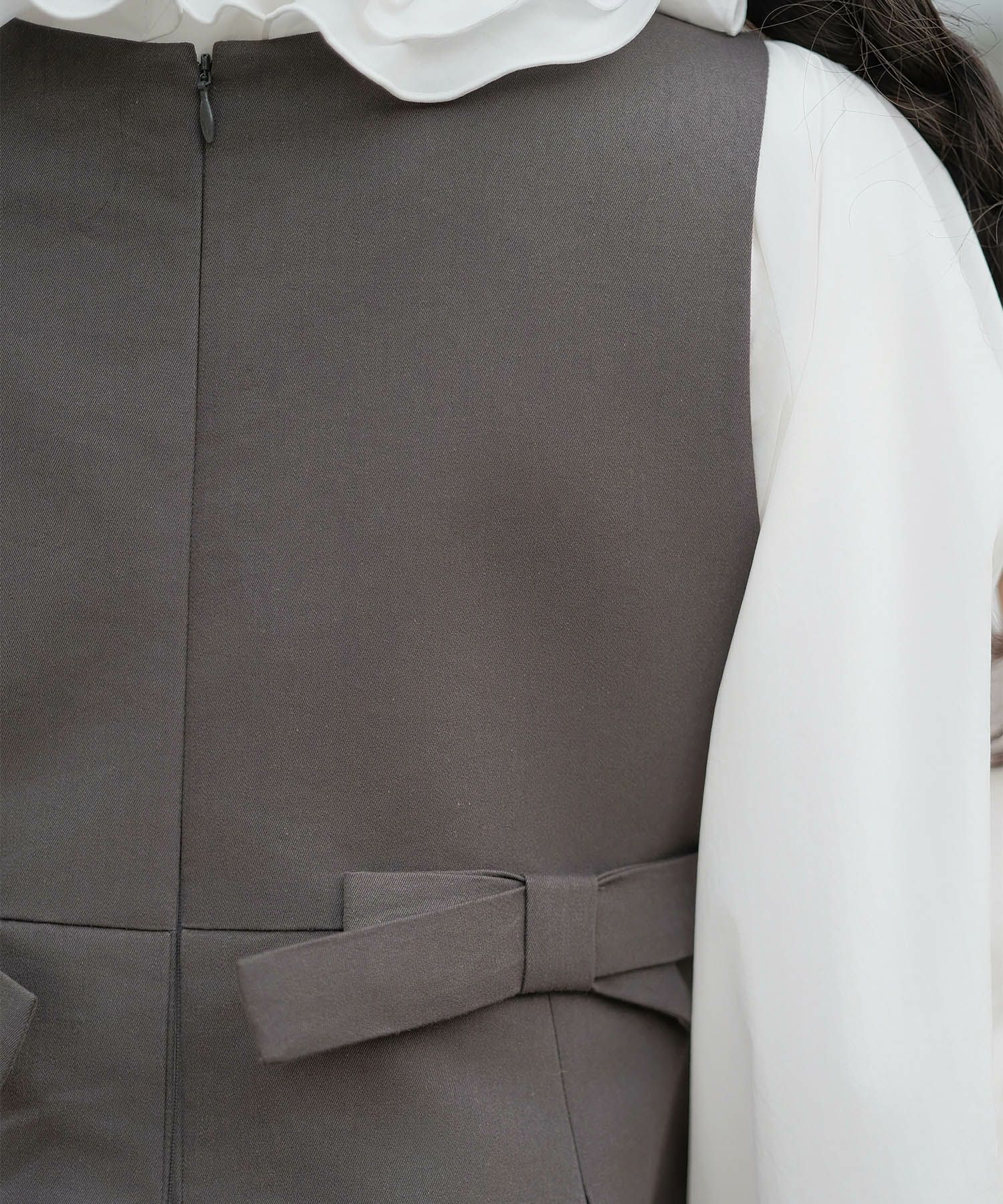 ボックスプリーツ クラシカル コットンレース ハイウエスト ロングワンピース アイボリー/チャコール/M