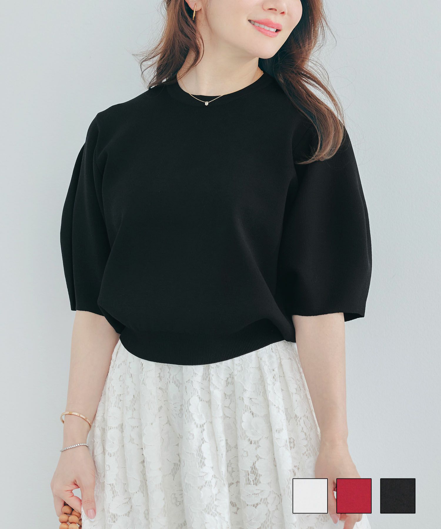 パフ袖ニットプルオーバーLiala×PG