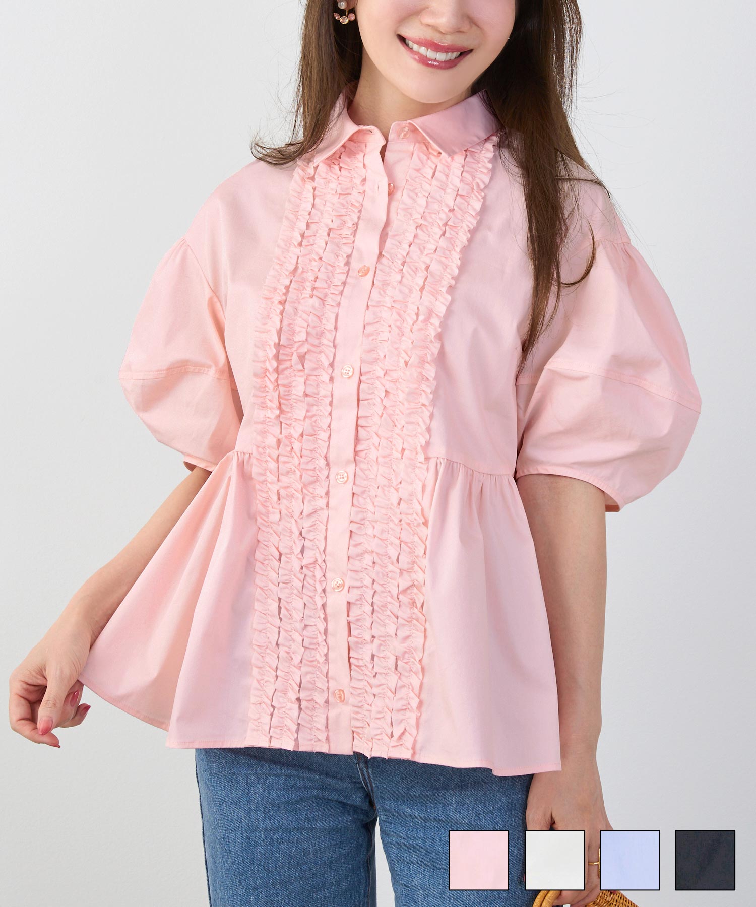 襟付きフリルランタンスリーブブラウスLiala×PG