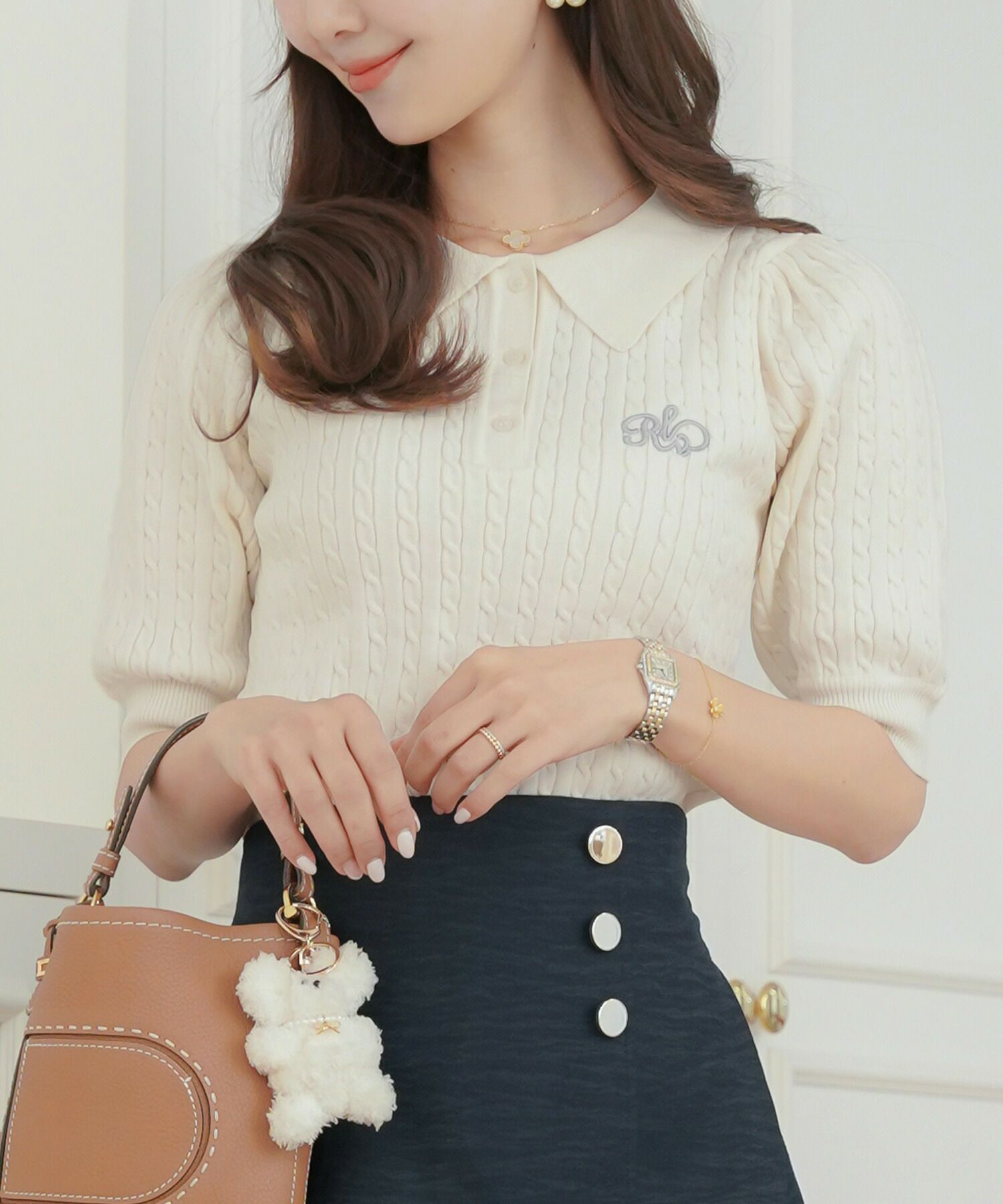 オリジナル刺繍入り バイカラー ポロニット le reve vaniller 全4色  