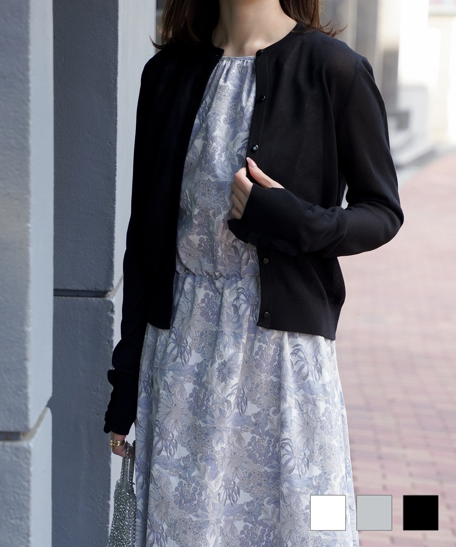 指穴 ニット カーディガン HUIT ホワイト/グレー/ブラック