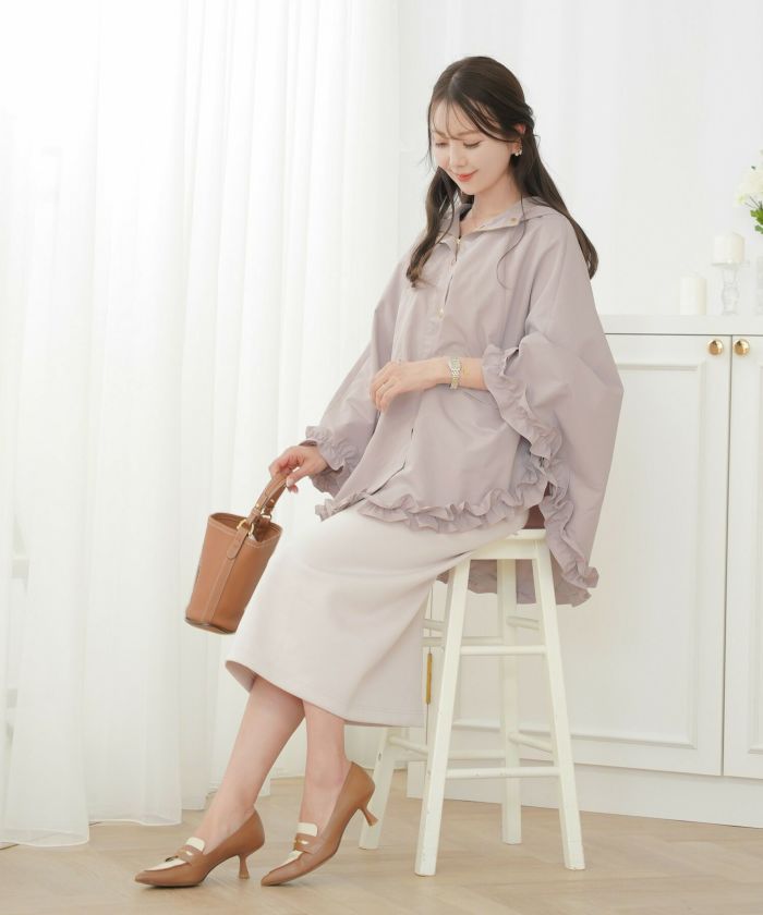 EarlyAutumn-SALE 撥水 フリルヘム ポンチョ le reve vaniller