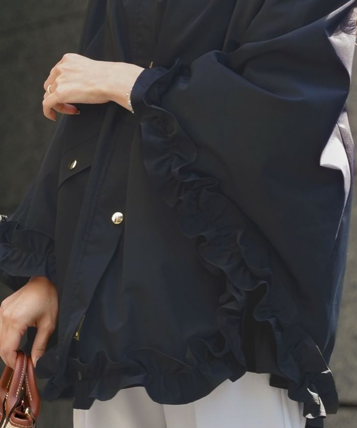 EarlyAutumn-SALE 撥水 フリルヘム ポンチョ le reve vaniller