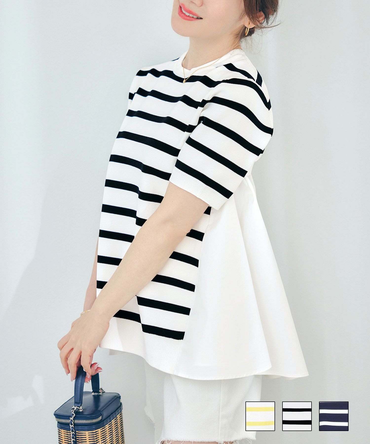 布帛フレアドッキングボーダーニットLiala×PG