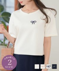 リボン＆Rロゴ刺繍Tシャツlerevevanillerホワイト×ホワイト/ホワイト×ピンク/ホワイト×ネイビー/ネイビー×オフ