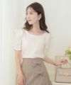 レディース/Tシャツ/トップス/夏/春/半袖/サイズ展開/ギャザー/タック/クルーネック/パフ袖/パフスリーブ/トレンド/カジュアル/オフィスカジュアル/エレガント/フェミニン/上品/シンプル/ピンク/ホワイト/ネイビー
