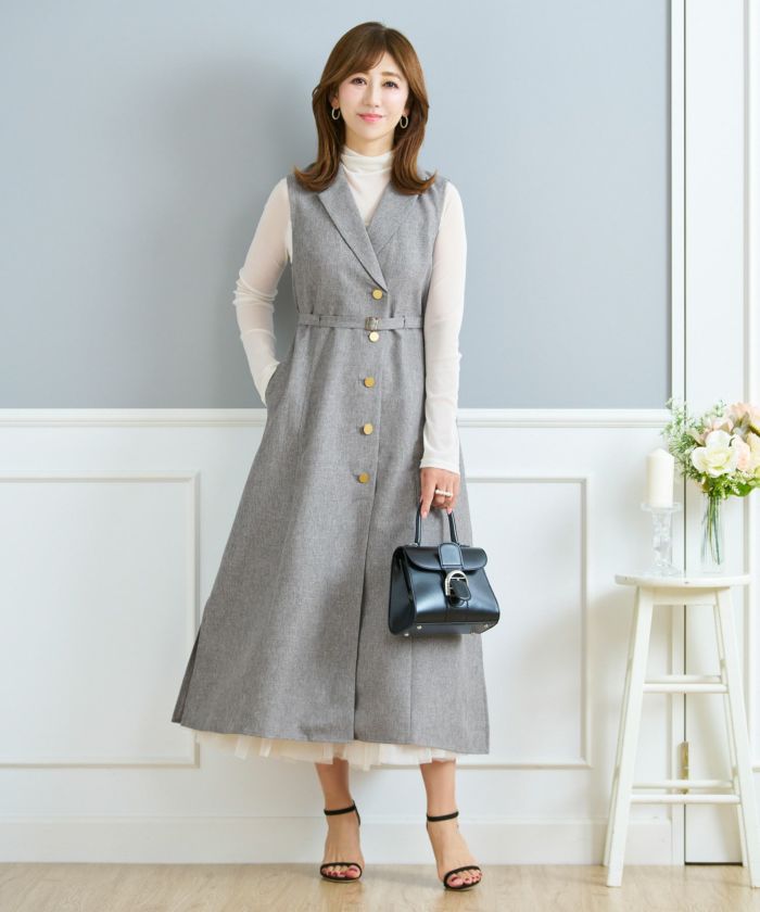 トレンチ風 ロング ワンピース & ジレ Prima Scherrer 全3色
