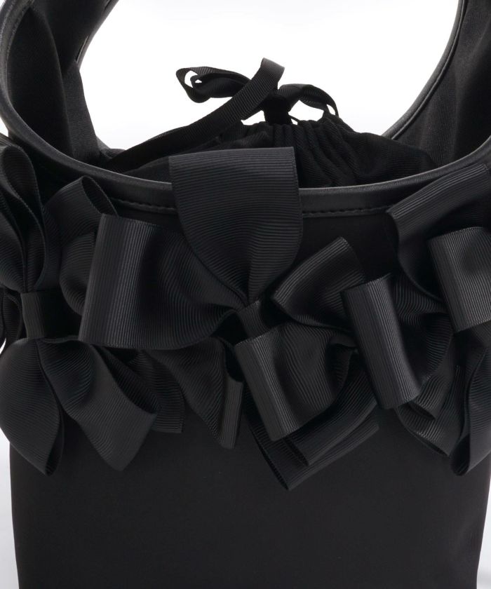 セレクト バッグ 鞄 リボン 巾着 ハンドバッグ ショルダーバッグ 紐取り外し 黒 ジョイントスペース