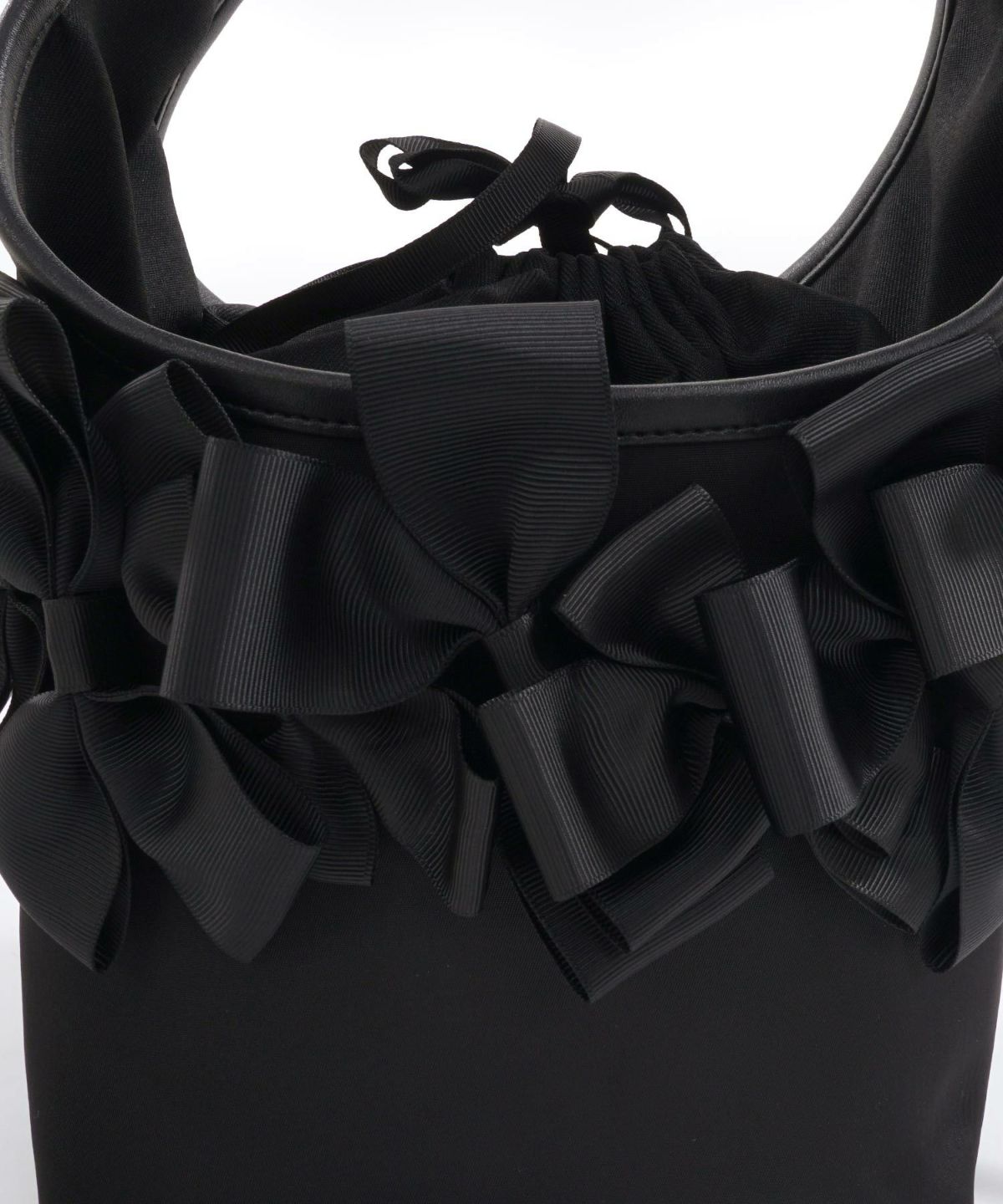 セレクト バッグ 鞄 リボン 巾着 ハンドバッグ ショルダーバッグ 紐取り外し 黒 ジョイントスペース