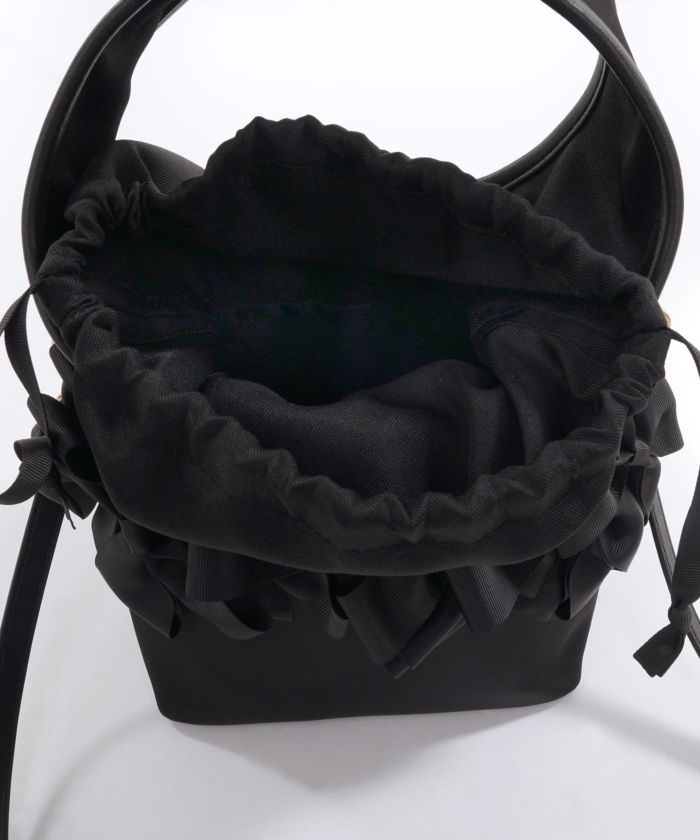 セレクト バッグ 鞄 リボン 巾着 ハンドバッグ ショルダーバッグ 紐取り外し 黒 ジョイントスペース