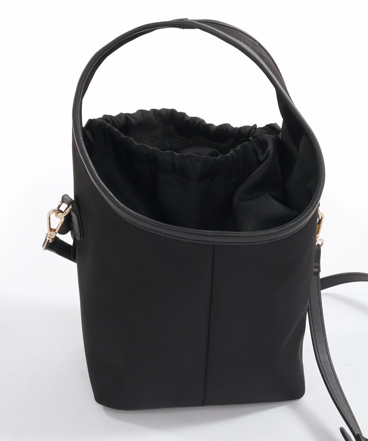 セレクト バッグ 鞄 リボン 巾着 ハンドバッグ ショルダーバッグ 紐取り外し 黒 ジョイントスペース
