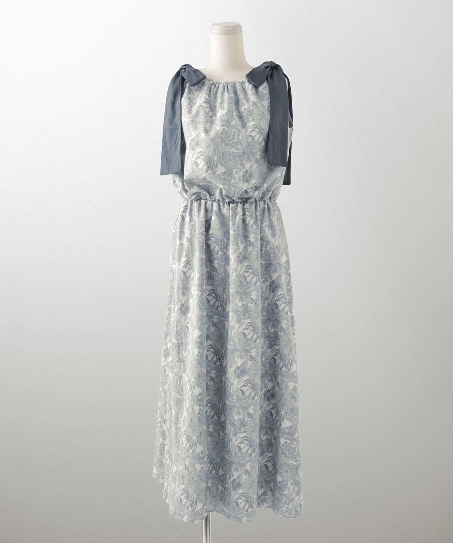 レディース/ワンピース/リゾート/ロングワンピース/リボンショルダー/ノースリーブ/シェル柄/花柄/S/M