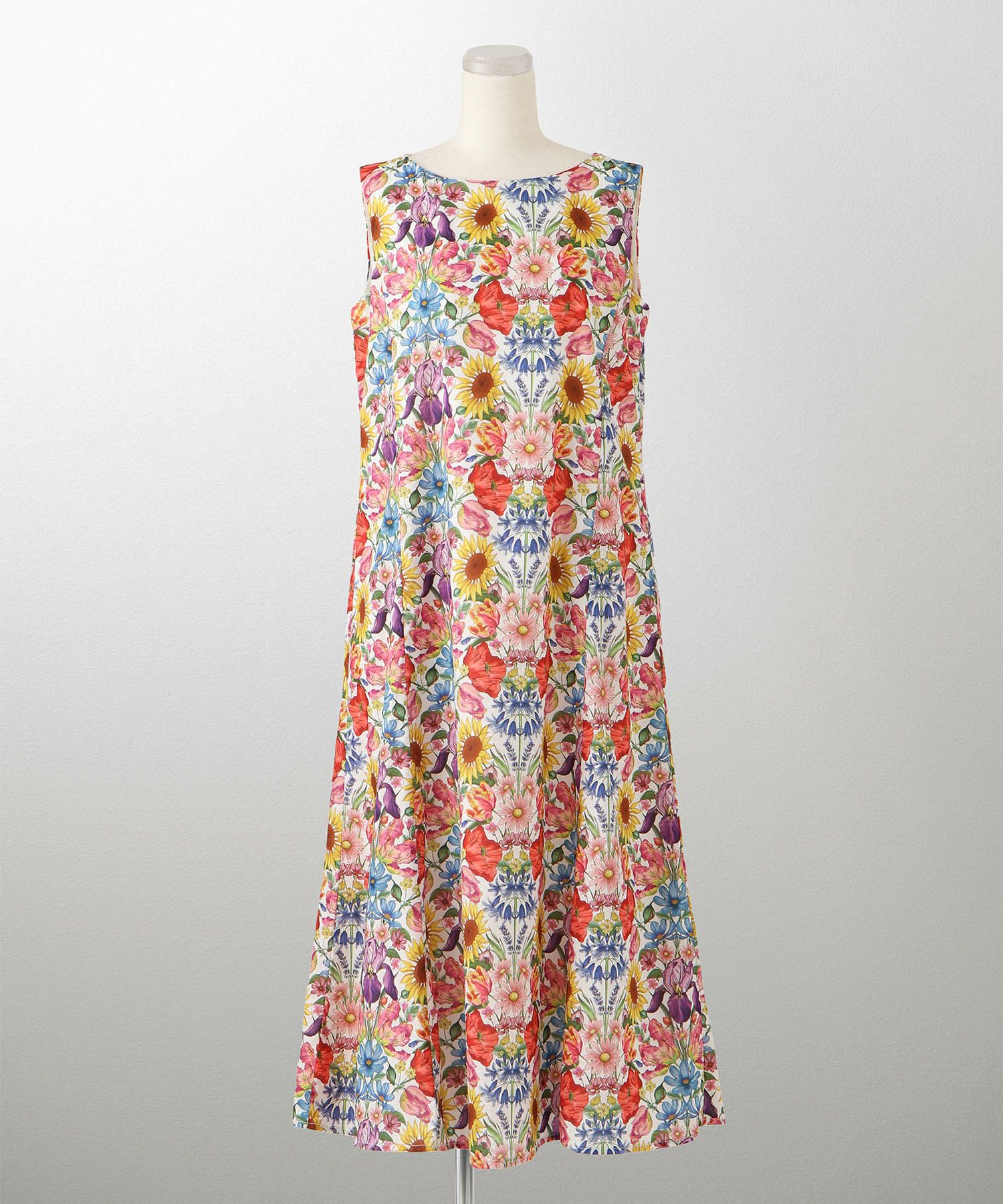 レディース ロングワンピース リゾート 花柄 リバティ柄 ノースリーブ/ミックス/イエロー/S/M