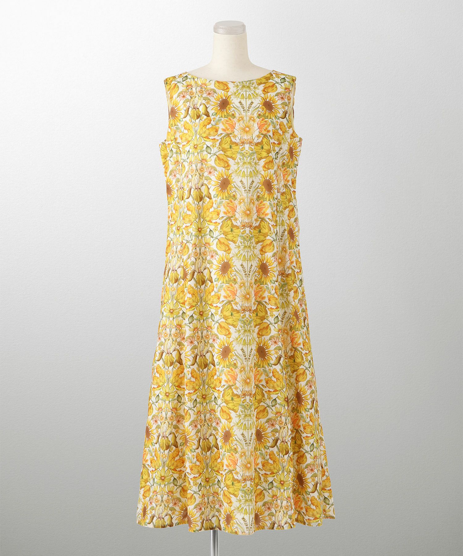 レディース ロングワンピース リゾート 花柄 リバティ柄 ノースリーブ/ミックス/イエロー/S/M