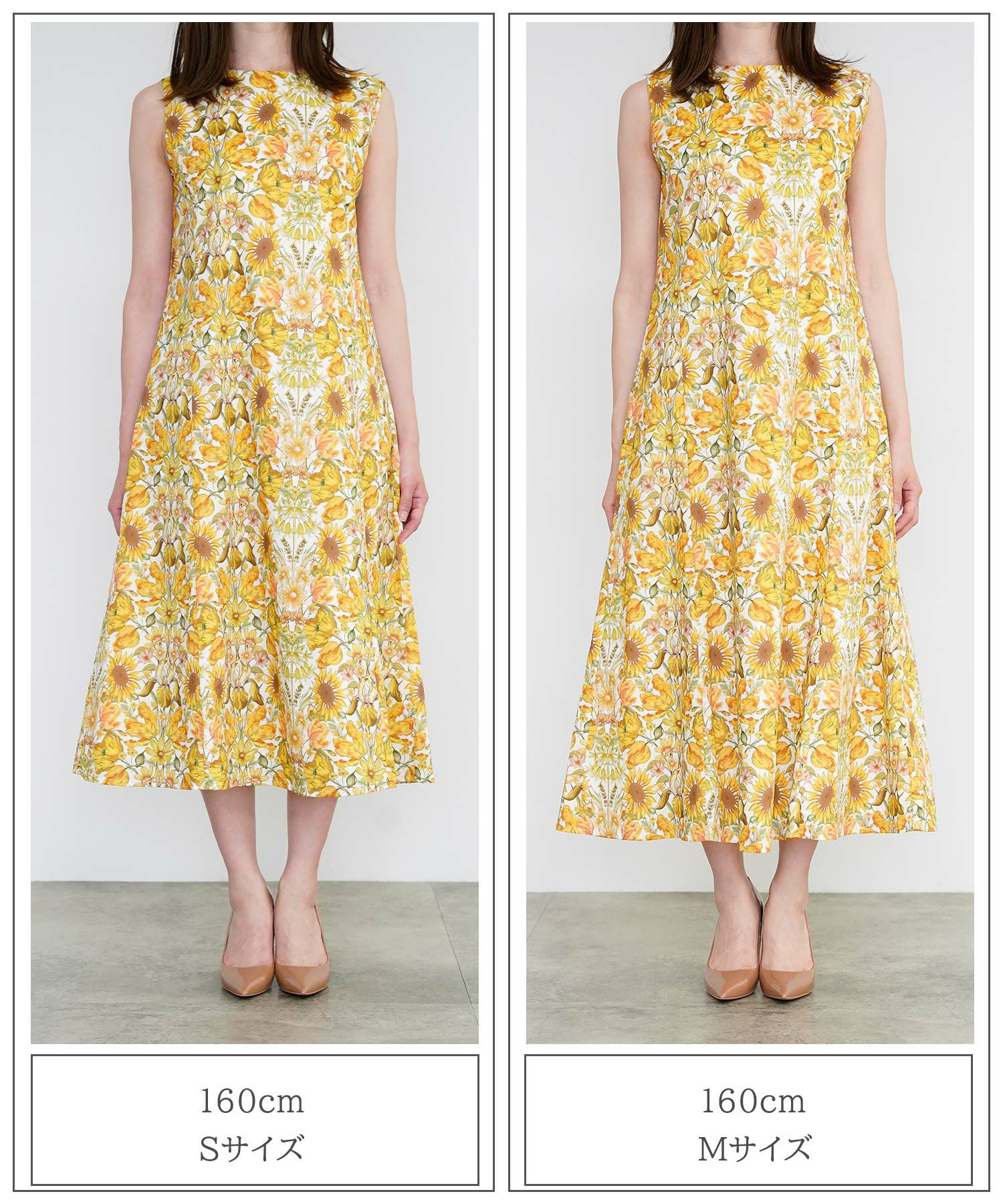 レディース ロングワンピース リゾート 花柄 リバティ柄 ノースリーブ/ミックス/イエロー/S/M