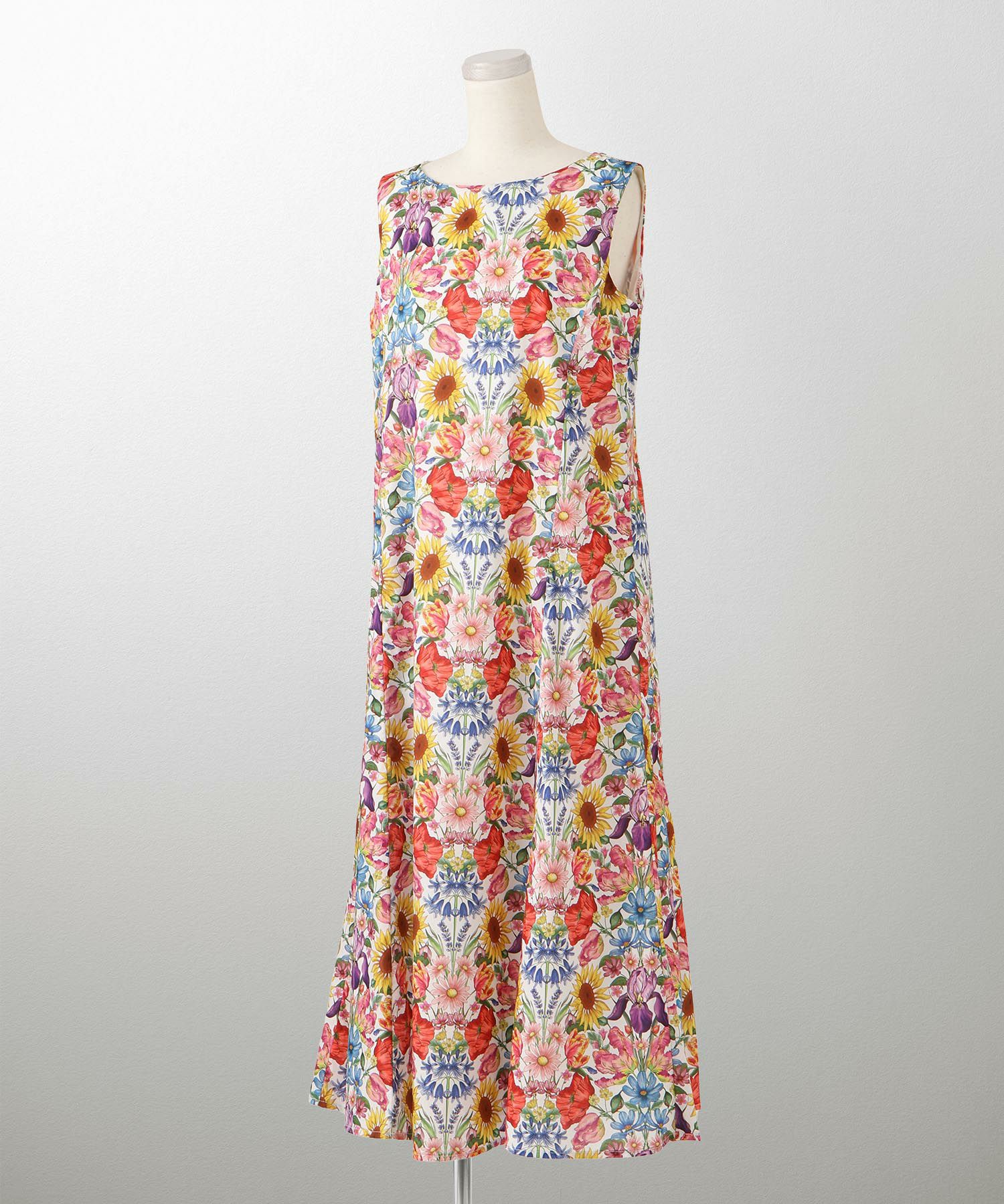 レディース ロングワンピース リゾート 花柄 リバティ柄 ノースリーブ/ミックス/イエロー/S/M