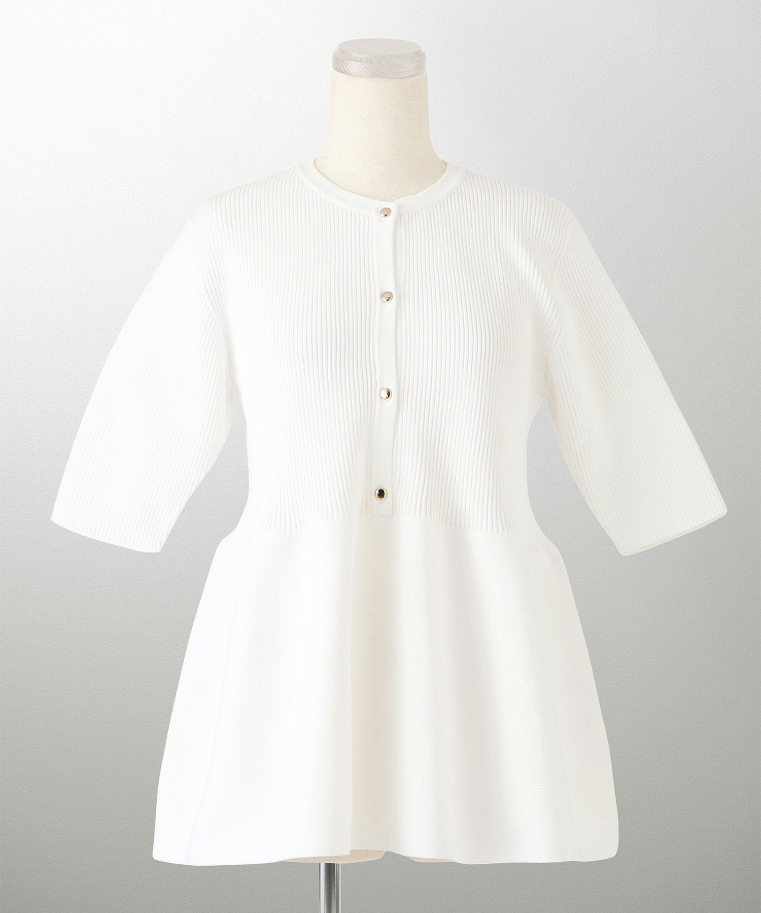 レディース 半袖 サマーニット セットアップ きれいめ 洗える ホワイト ネイビー ブラック M ペプラム 半袖