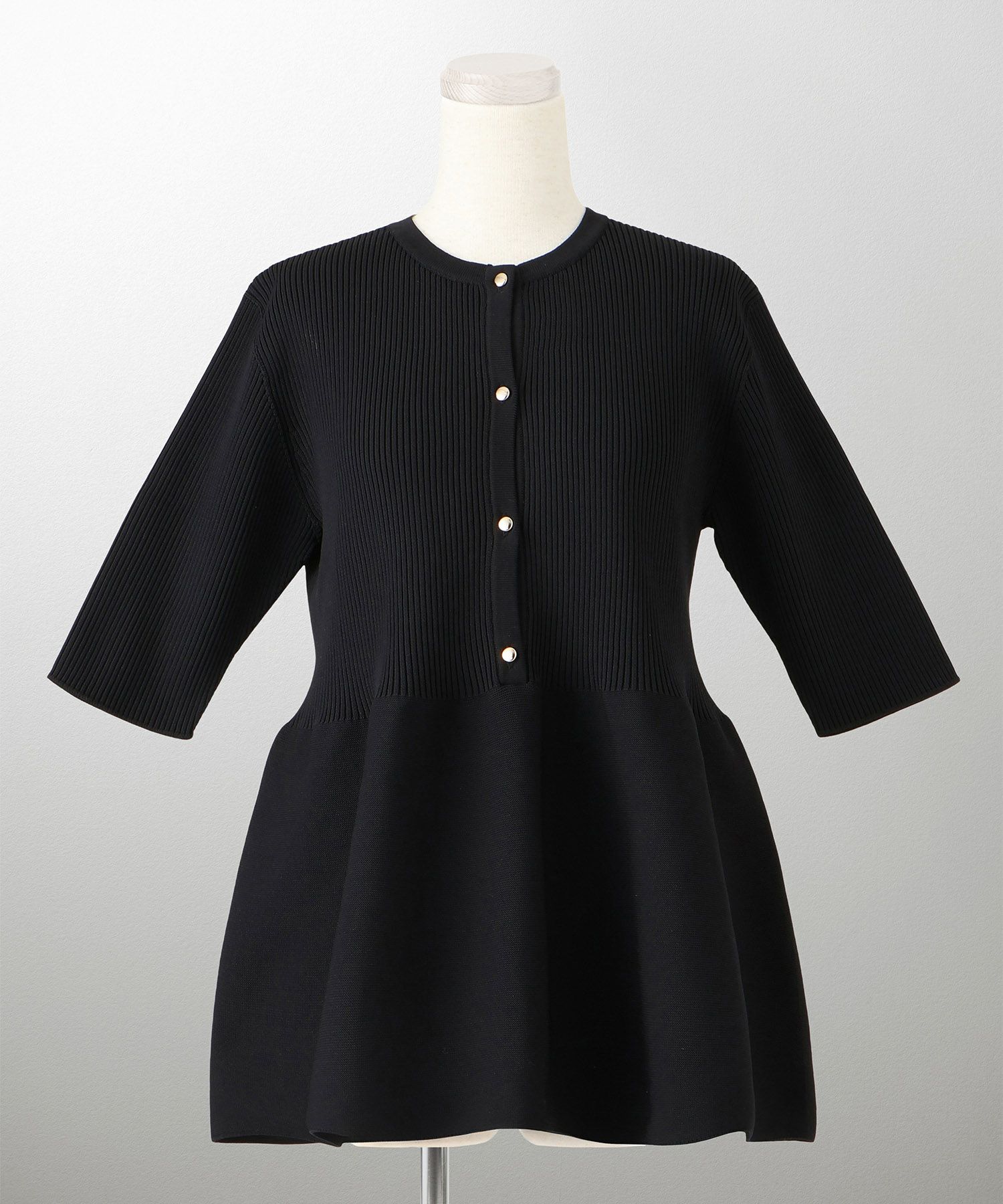 レディース 半袖 サマーニット セットアップ きれいめ 洗える ホワイト ネイビー ブラック M ペプラム 半袖