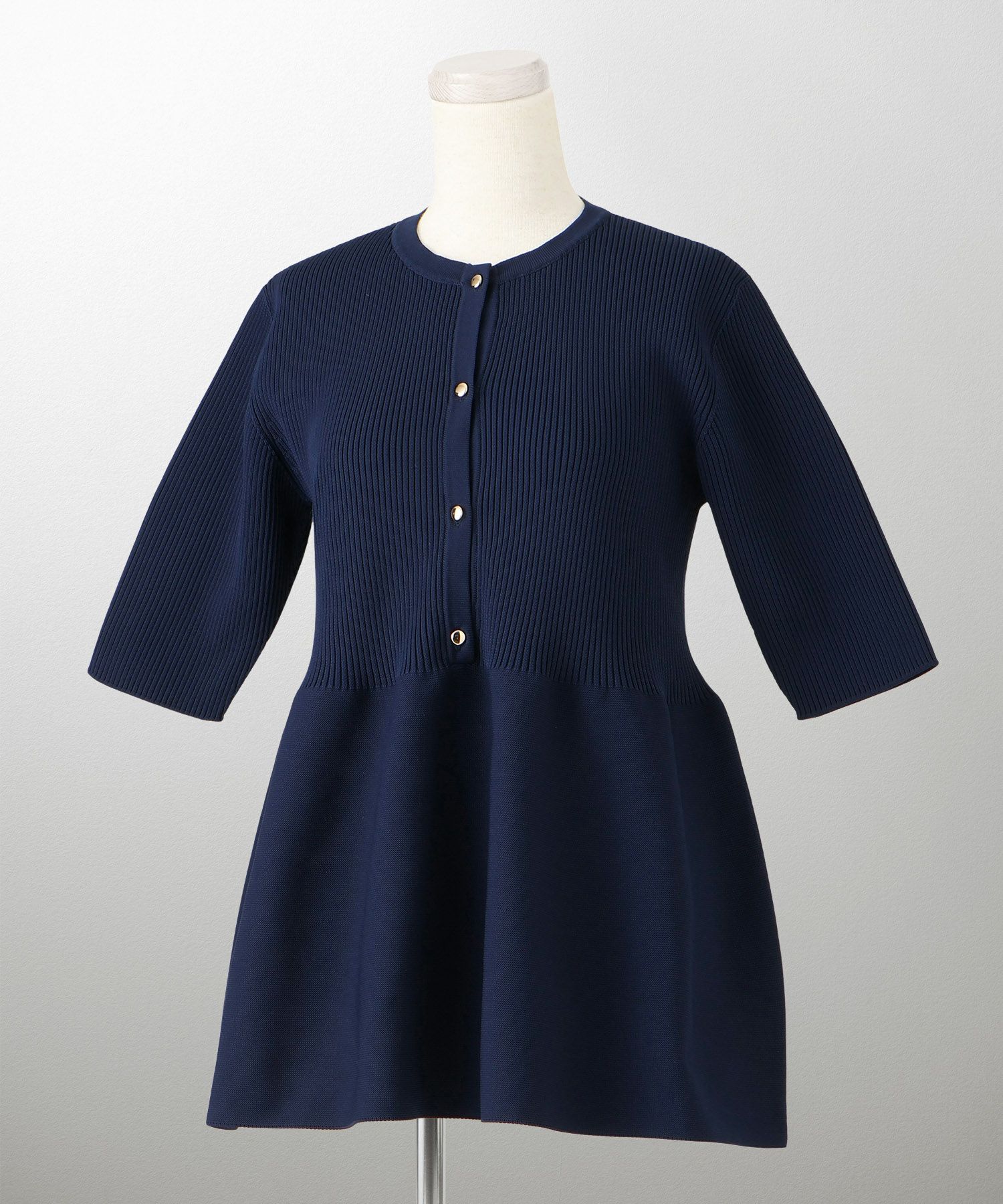 レディース 半袖 サマーニット セットアップ きれいめ 洗える ホワイト ネイビー ブラック M ペプラム 半袖