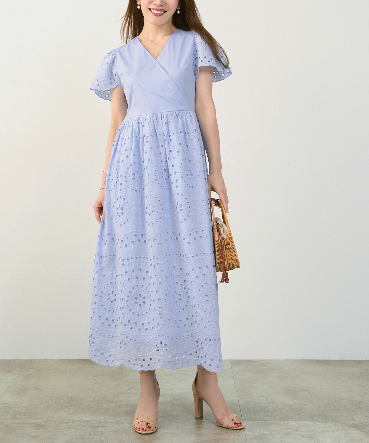 手洗い可Vネックレースおしゃれフェミニンナチュラル上品大人可愛いきれいめ夏ジョイントスペース