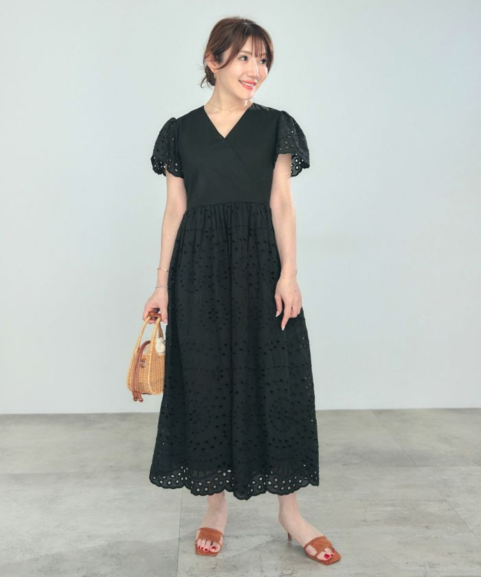 PGG 半袖ワンピース ネイビー PGG】【直営店舗&公式オンライン限定】Nyストレッチラチネコンビ