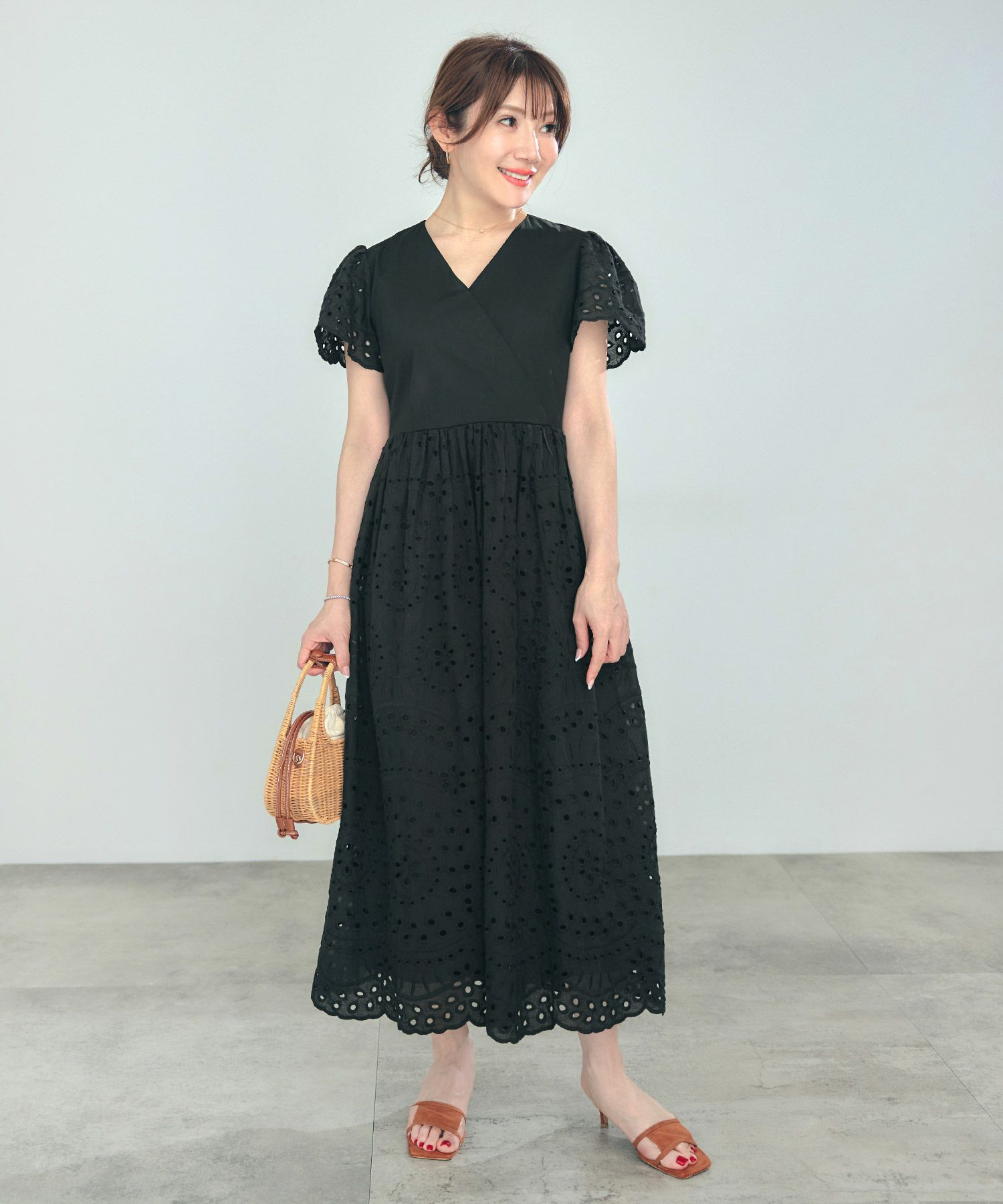 手洗い可Vネックレースおしゃれフェミニンナチュラル上品大人可愛いきれいめ夏ジョイントスペース