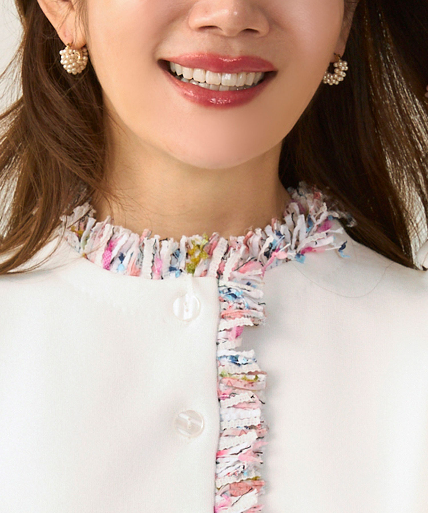 手洗い可体型カバーオフィスラウンドネックパフ袖おしゃれフェミニン上品大人可愛いきれいめシンプルカジュアルジョイントスペース